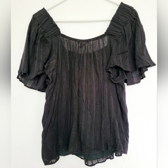 Zac&Rachel Women Top Blouse Cotton/Rayon Layered Square Neck Flowy Black 1X - Picture 11 of 16
